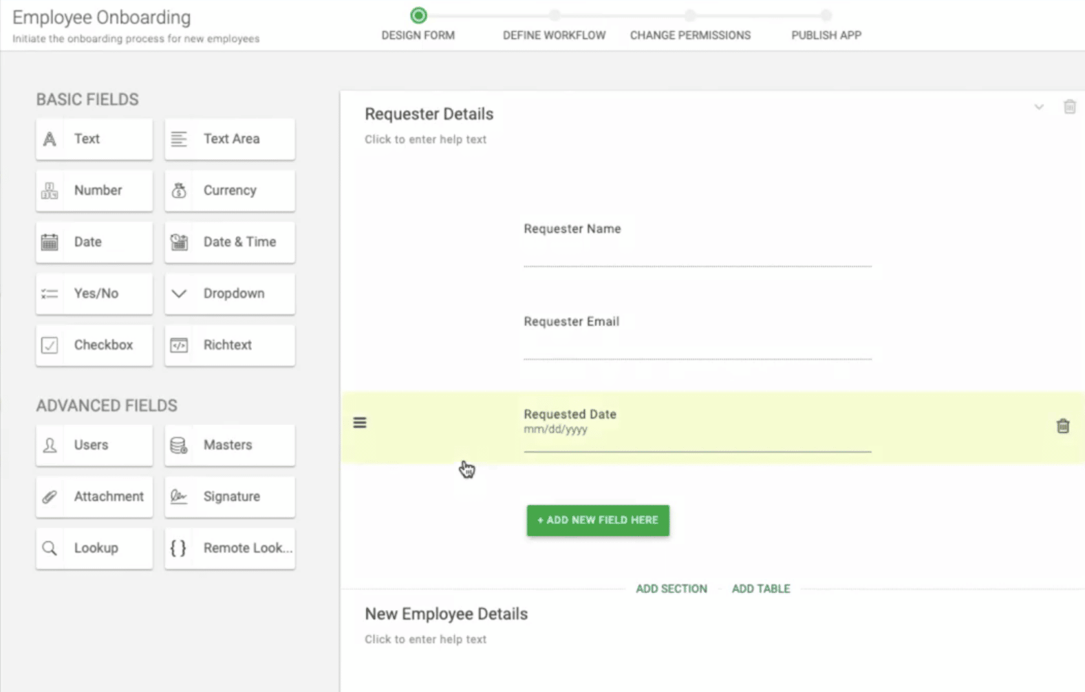 Kissflow has drag/drop workflow editor and employee onboarding process templates as illustrated here
